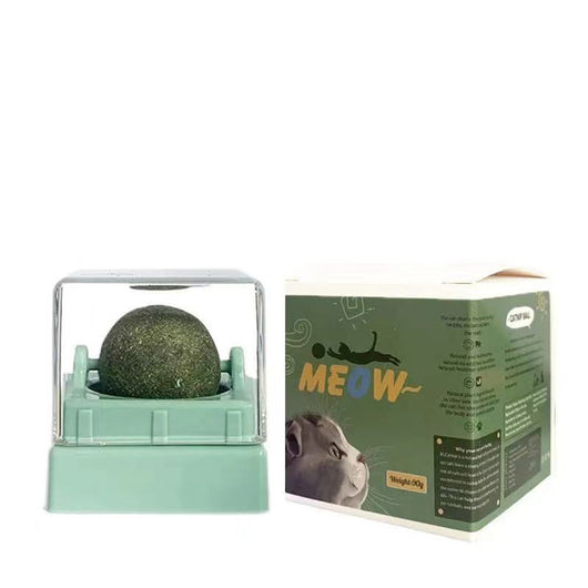 Assortment of rotating catnip balls in pink, green, gray, blue, and purple, each in a clear plastic case. - Image 3