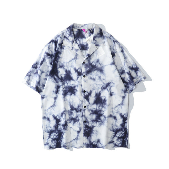 Short Sleeve Hawaiian Hip Hop Flame Graffiti Shirt