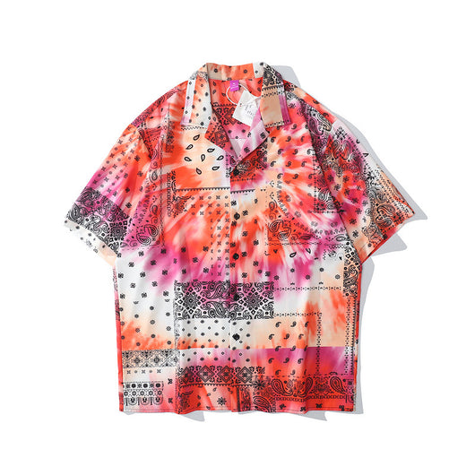 Camisa Hawaiana Hip Hop Flame Graffiti de Manga Corta - Image 5
