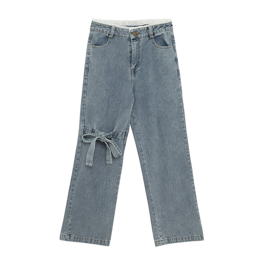 Pantalón Denim Cintura Alta con Moño Estilo Coreano - Image 7
