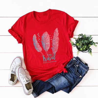 Playera Básica de Algodón con Pluma para Mujer