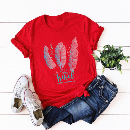 Playera Básica de Algodón con Pluma para Mujer