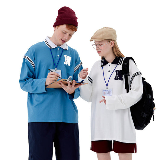 Polo Unisex de Manga Larga Estilo Universitario - Diseño Rejuvenecedor para Parejas