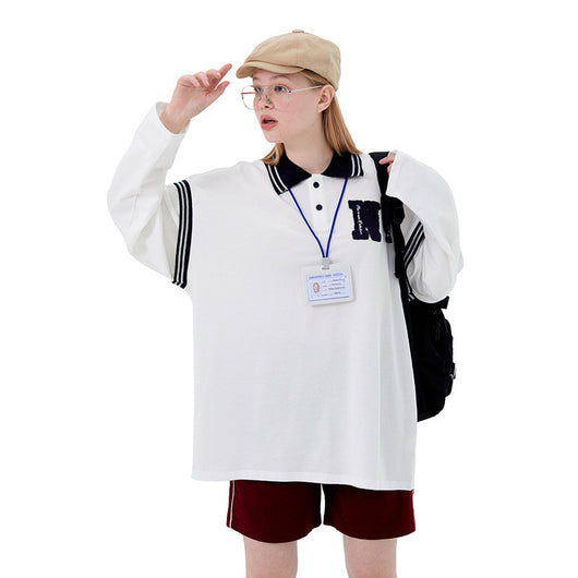 Polo Unisex de Manga Larga Estilo Universitario - Diseño Rejuvenecedor para Parejas - Image 7