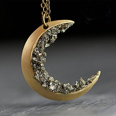 Collar Largo Dorado Cristal Roto Luna Creciente - Elegancia Retro para Mujer - Image 8