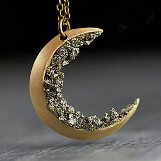Collar Largo Dorado Cristal Roto Luna Creciente - Elegancia Retro para Mujer - Image 8