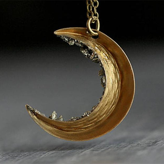 Collar Largo Dorado Cristal Roto Luna Creciente - Elegancia Retro para Mujer - Image 7