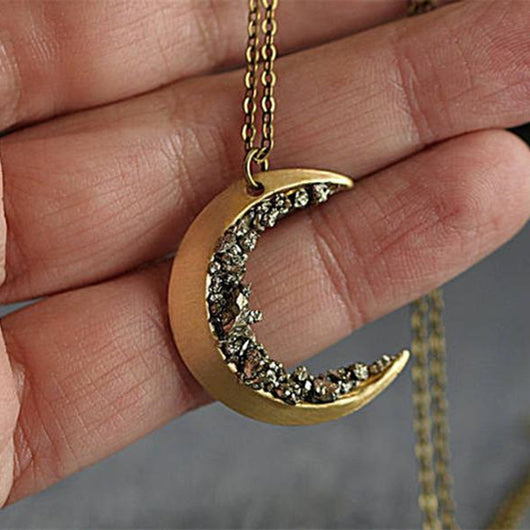 Collar Largo Dorado Cristal Roto Luna Creciente - Elegancia Retro para Mujer - Image 5
