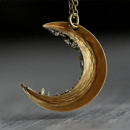 Collar Largo Dorado Cristal Roto Luna Creciente - Elegancia Retro para Mujer - Image 2