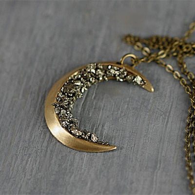 Collar Largo Dorado Cristal Roto Luna Creciente - Elegancia Retro para Mujer - Image 4