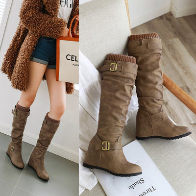 Botas Altas British Knight con Hebilla y Lana - Tacón Cuña Casual - Image 5