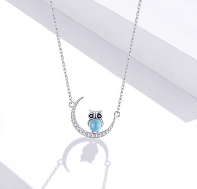 Collar Búho Luna de Cristal Azul