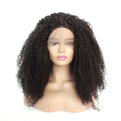 Peluca Rizada Marrón Oscuro Estilo Africano con Encaje Frontal Tejida a Mano - Image 10
