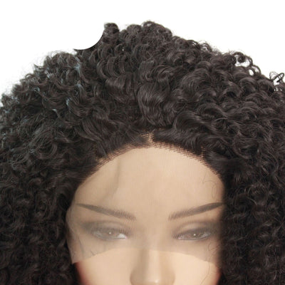 Peluca Rizada Marrón Oscuro Estilo Africano con Encaje Frontal Tejida a Mano - Image 5
