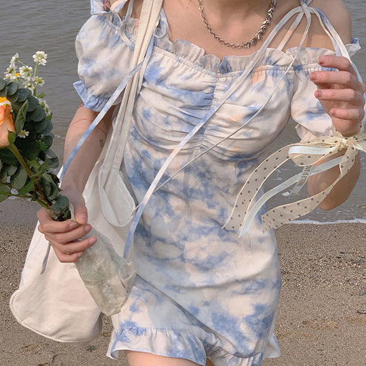 Vestido Floral Tie-Dye Soft Wind – Falda Corta de Talle Alto para Mujer - Image 10