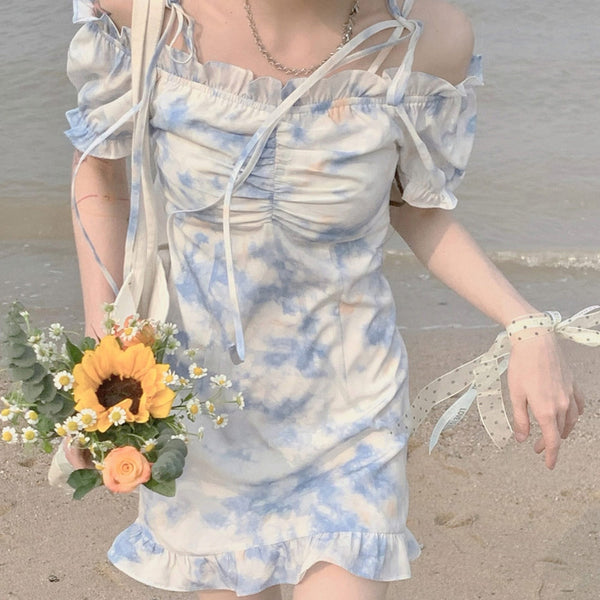 Vestido Floral Tie-Dye Soft Wind – Falda Corta de Talle Alto para Mujer