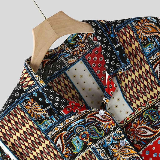 Camisa Suelta Étnica Vintage para Hombre con Estampado Casual - Image 2