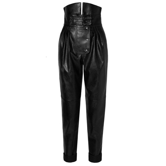 Pantalones de Cuero PU Cintura Alta Ajustados para Mujer - Estilo Casual Moderno
