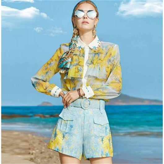 Camisa Estampada de Manga Larga con Detalles de Diamantes en Solapa - Image 11