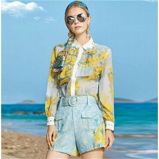 Camisa Estampada de Manga Larga con Detalles de Diamantes en Solapa - Image 7