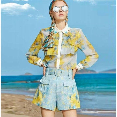 Camisa Estampada de Manga Larga con Detalles de Diamantes en Solapa - Image 9