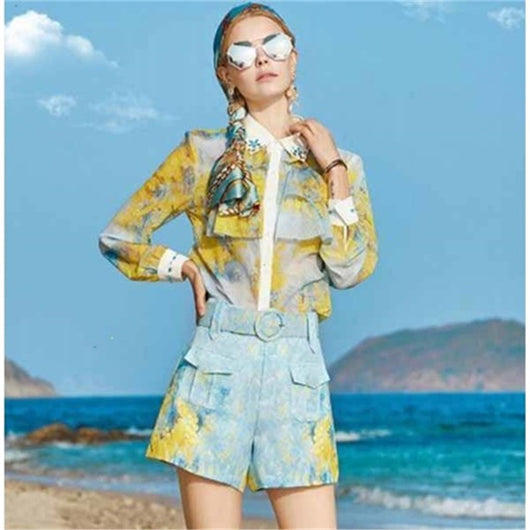 Camisa Estampada de Manga Larga con Detalles de Diamantes en Solapa - Image 5