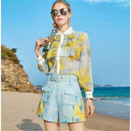 Camisa Estampada de Manga Larga con Detalles de Diamantes en Solapa - Image 2