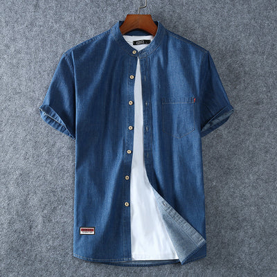 Camisa Denim Casual de Manga Corta Cuello Redondo - Image 6