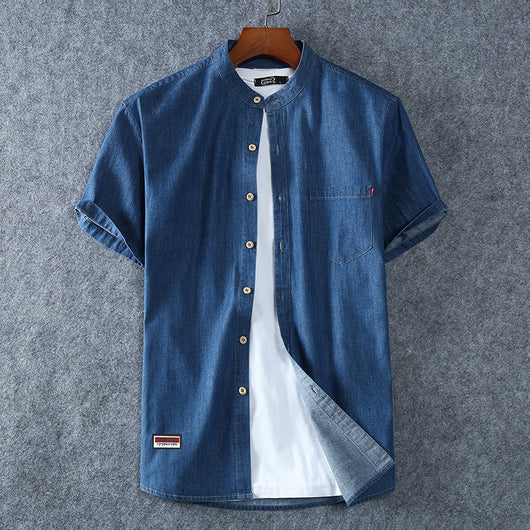 Camisa Denim Casual de Manga Corta Cuello Redondo - Image 5