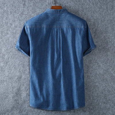 Camisa Denim Casual de Manga Corta Cuello Redondo - Image 4