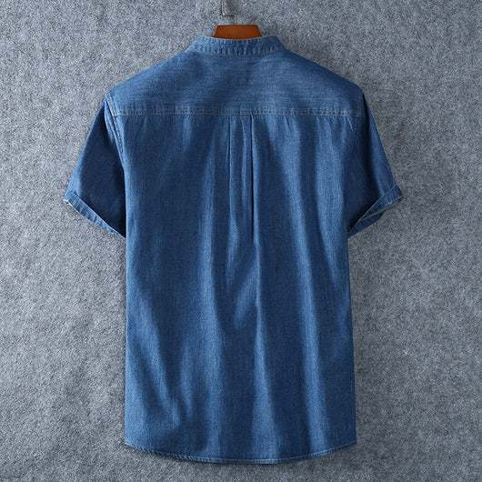 Camisa Denim Casual de Manga Corta Cuello Redondo - Image 4