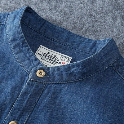 Camisa Denim Casual de Manga Corta Cuello Redondo - Image 2