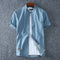 Camisa Denim Casual de Manga Corta Cuello Redondo