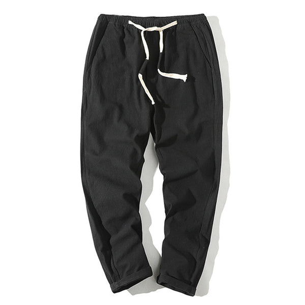 Pantalones Cortos de Algodón y Lino para Hombre con Cintura Elástica