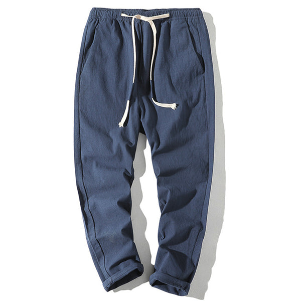 Pantalones Cortos de Algodón y Lino para Hombre con Cintura Elástica