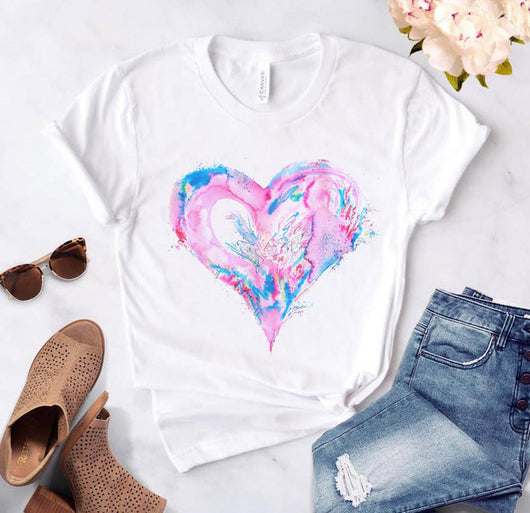 Camiseta Día del Amor Flores Novias Talla Grande Suelta Manga Corta - Image 11