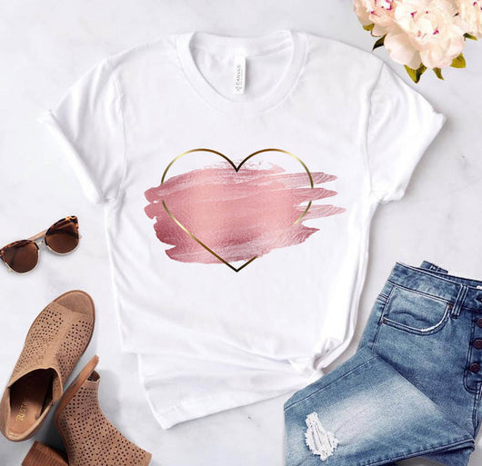 Camiseta Día del Amor Flores Novias Talla Grande Suelta Manga Corta - Image 3