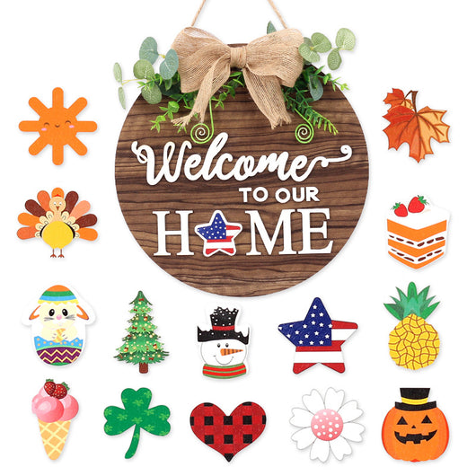 Cartel Intercambiable para Puerta con 14 Imanes Decorativos - Señalética Estacional para el Hogar