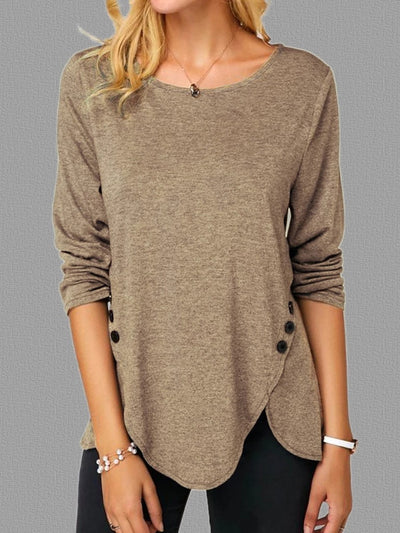 Playera Manga Larga Cuello Redondo con Botones Irregulares - Estilo Primavera Verano - Image 13