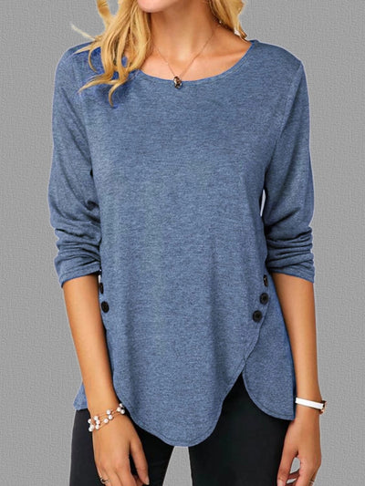 Playera Manga Larga Cuello Redondo con Botones Irregulares - Estilo Primavera Verano - Image 14