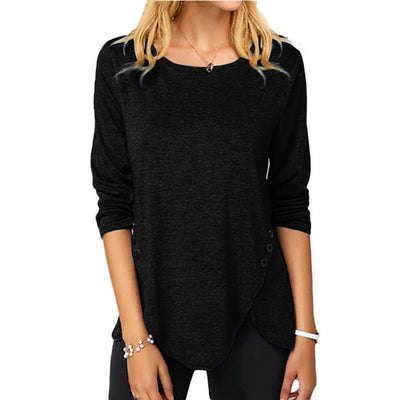 Playera Manga Larga Cuello Redondo con Botones Irregulares - Estilo Primavera Verano - Image 11