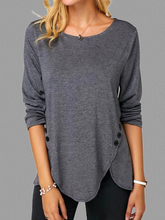 Playera Manga Larga Cuello Redondo con Botones Irregulares - Estilo Primavera Verano - Image 12