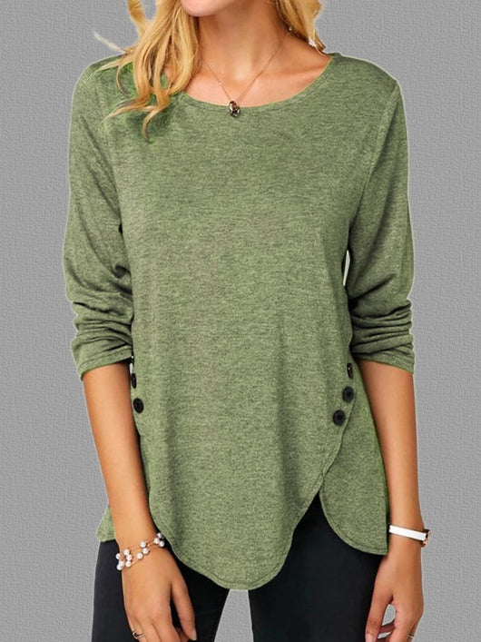 Playera Manga Larga Cuello Redondo con Botones Irregulares - Estilo Primavera Verano - Image 6