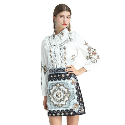 Conjunto Retro Temperamento Real: Blusa Manga Larga y Falda Corta Estilo Occidental - Image 10