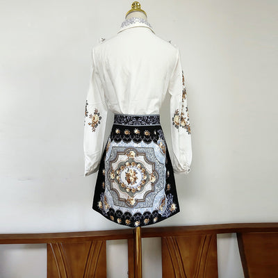 Conjunto Retro Temperamento Real: Blusa Manga Larga y Falda Corta Estilo Occidental - Image 9