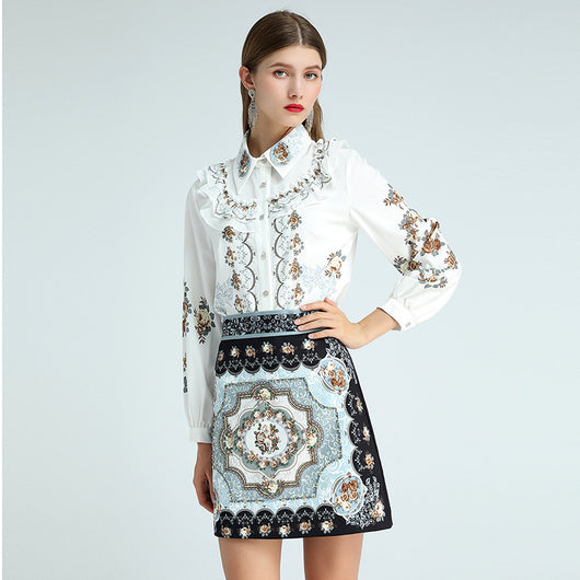 Conjunto Retro Temperamento Real: Blusa Manga Larga y Falda Corta Estilo Occidental - Image 11