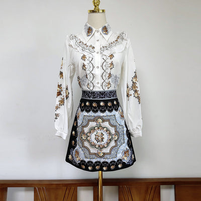 Conjunto Retro Temperamento Real: Blusa Manga Larga y Falda Corta Estilo Occidental - Image 3