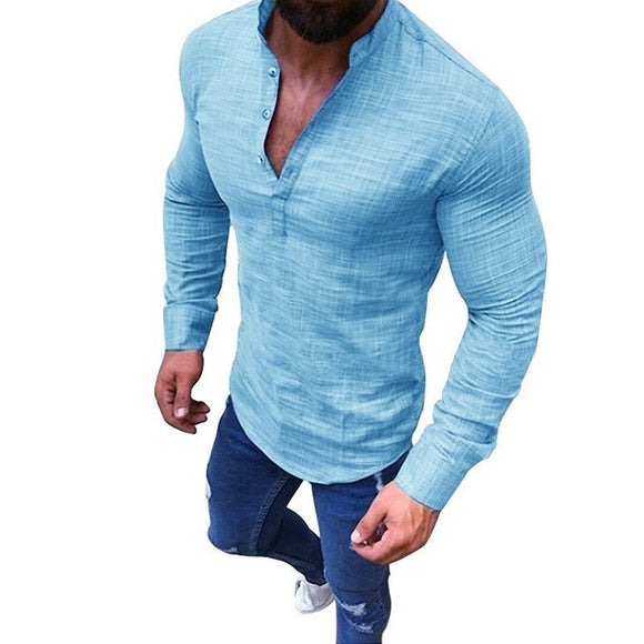 Camisa de Lino para Hombre Manga Corta Cuello Mao - Estilo Casual Versátil