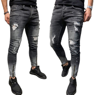 Pantalón Jeans Roto Hombre con Cierre y Cintura Elástica - Estilo Urbano