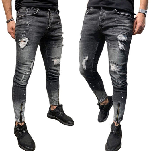 Pantalón Jeans Roto Hombre con Cierre y Cintura Elástica - Estilo Urbano